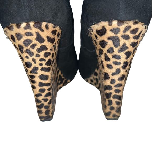 Giuseppe Zanotti Black Suede Animal Print Hide Cindy Wedge Heeled Boots Size 9.5 - Picture 12 of 16